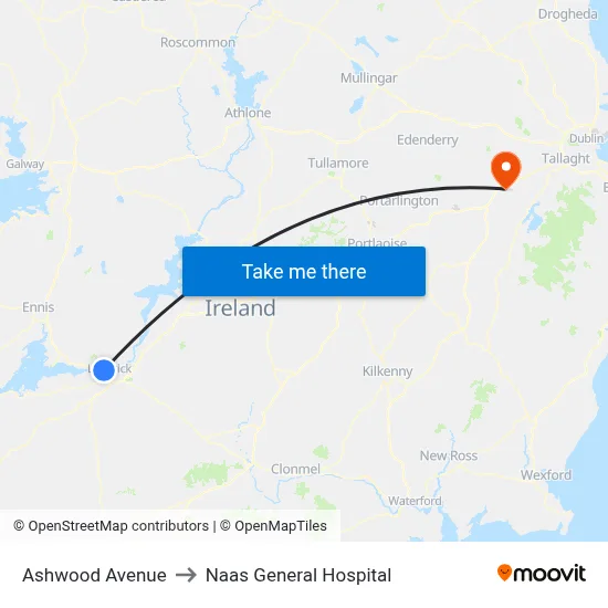 Ashwood Avenue to Naas General Hospital map
