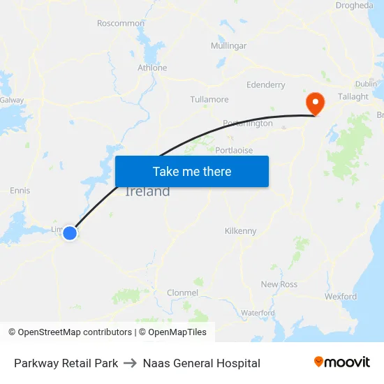 Parkway Retail Park to Naas General Hospital map
