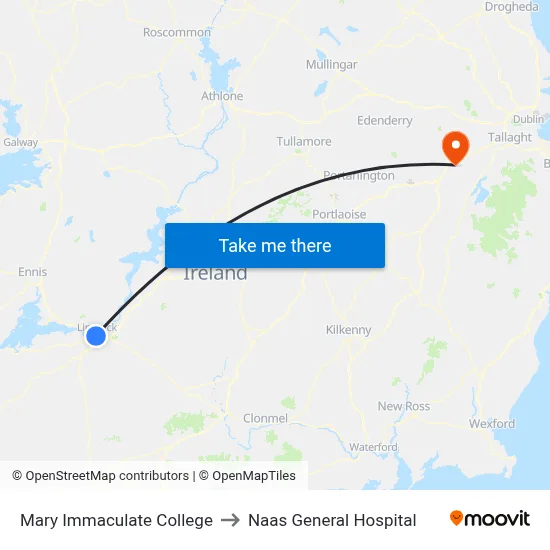 Mary Immaculate College to Naas General Hospital map