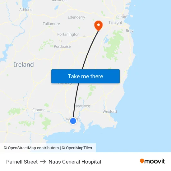 Parnell Street to Naas General Hospital map