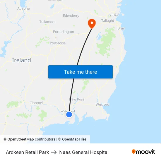 Ardkeen Retail Park to Naas General Hospital map