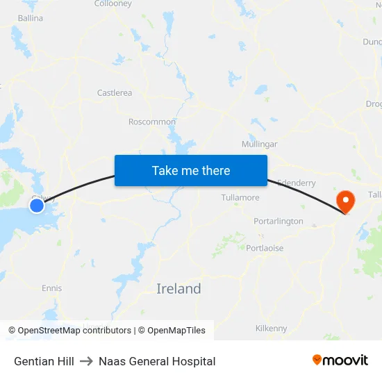 Gentian Hill to Naas General Hospital map