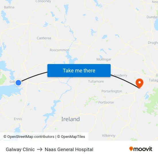 Galway Clinic to Naas General Hospital map