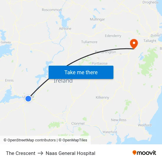 The Crescent to Naas General Hospital map