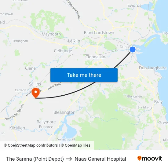 The 3arena (Point Depot) to Naas General Hospital map