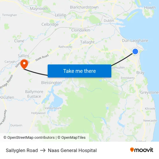 Sallyglen Road to Naas General Hospital map