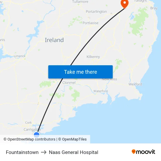 Fountainstown to Naas General Hospital map