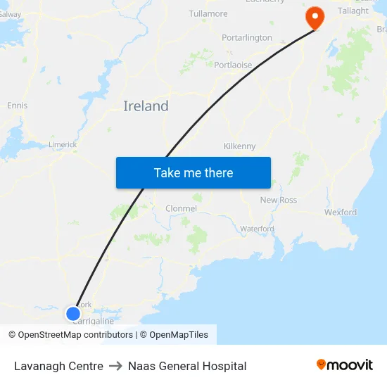 Lavanagh Centre to Naas General Hospital map