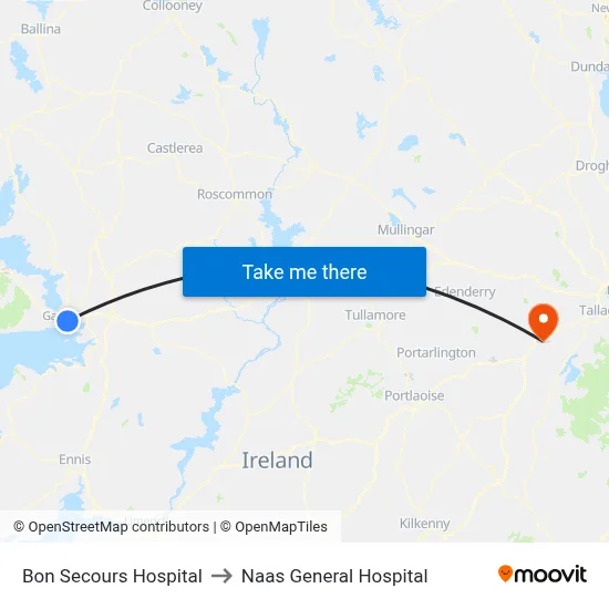 Bon Secours Hospital to Naas General Hospital map