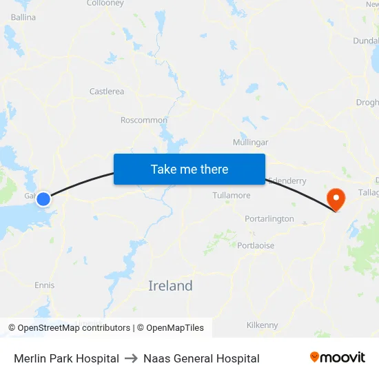 Merlin Park Hospital to Naas General Hospital map