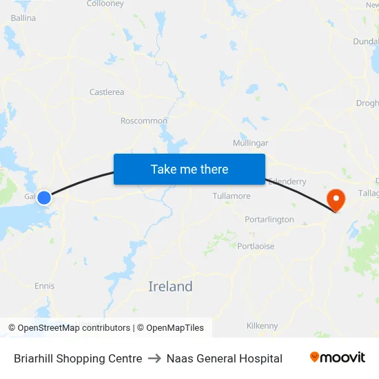 Briarhill Shopping Centre to Naas General Hospital map