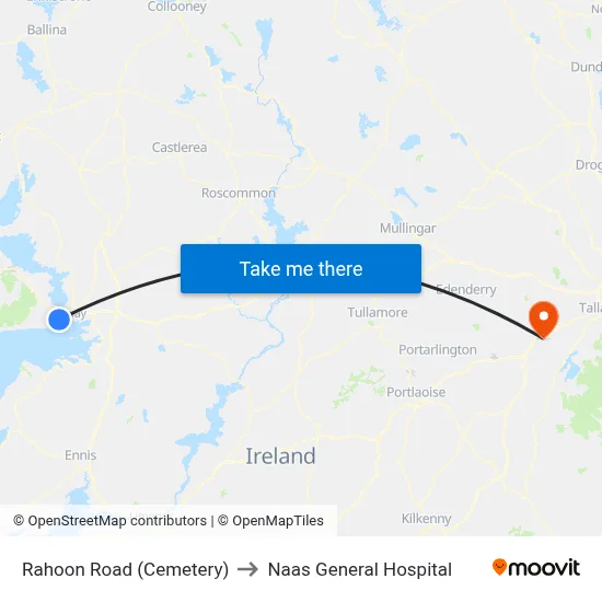 Rahoon Road (Cemetery) to Naas General Hospital map