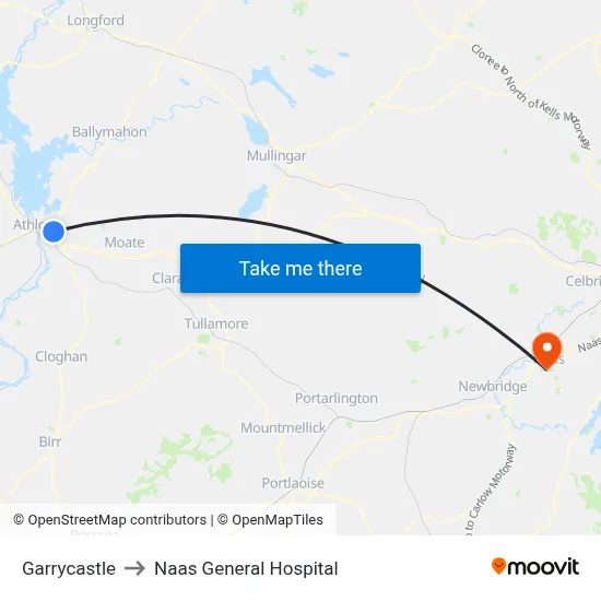 Garrycastle to Naas General Hospital map