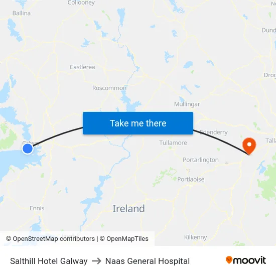 Salthill Hotel Galway to Naas General Hospital map
