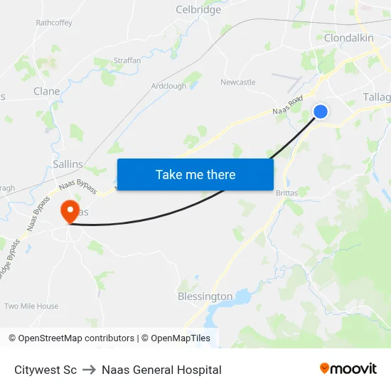 Citywest Sc to Naas General Hospital map