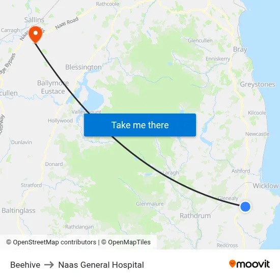 Beehive to Naas General Hospital map