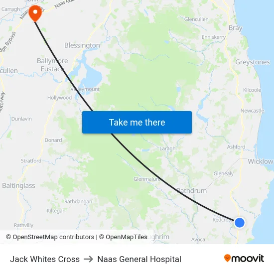 Jack Whites Cross to Naas General Hospital map