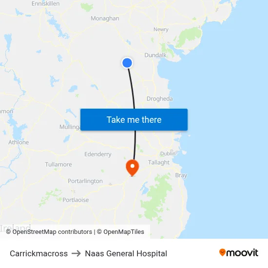 Carrickmacross to Naas General Hospital map