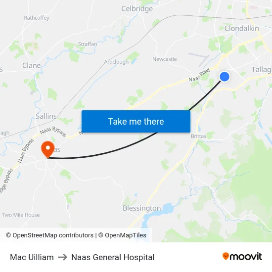 Mac Uilliam to Naas General Hospital map