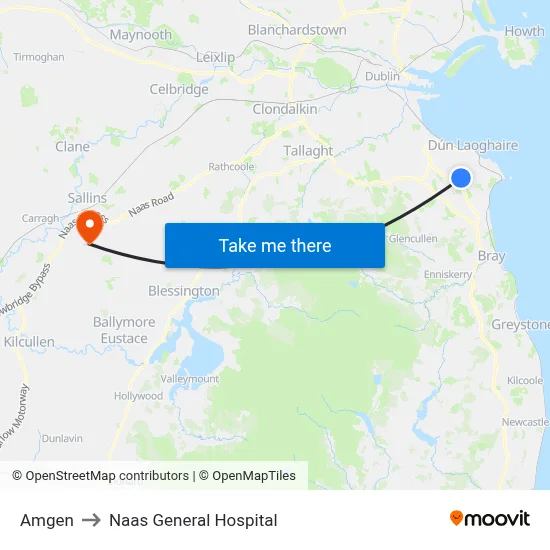 Amgen to Naas General Hospital map