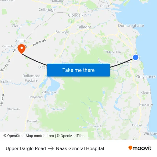 Upper Dargle Road to Naas General Hospital map