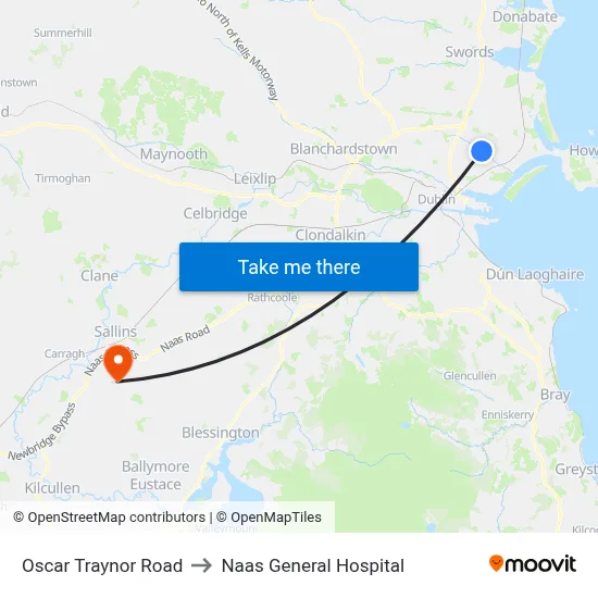 Oscar Traynor Road to Naas General Hospital map