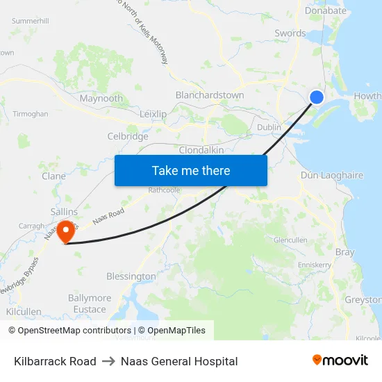 Kilbarrack Road to Naas General Hospital map