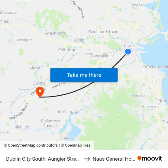 Dublin City South, Aungier Street Church to Naas General Hospital map