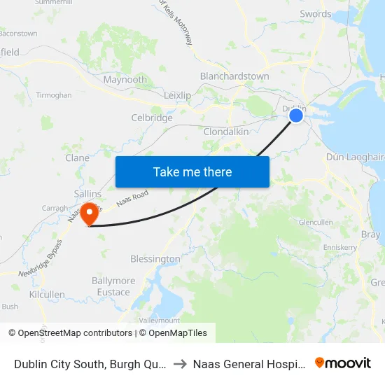 Dublin City South, Burgh Quay to Naas General Hospital map