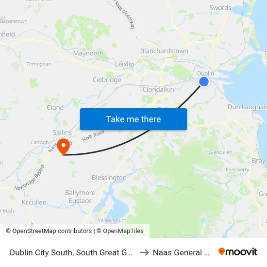 Dublin City South, South Great George's Street to Naas General Hospital map
