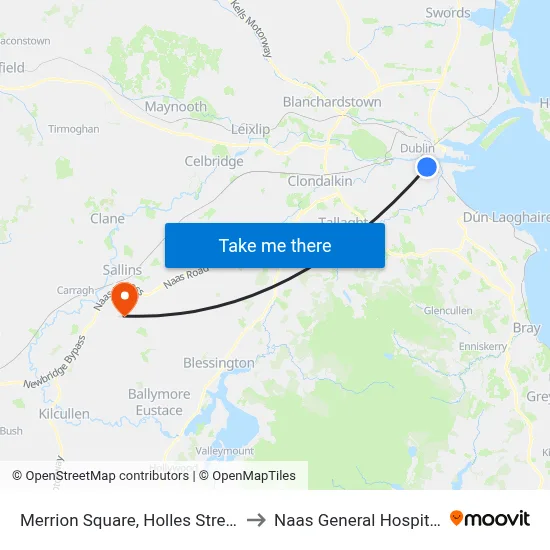 Merrion Square, Holles Street to Naas General Hospital map