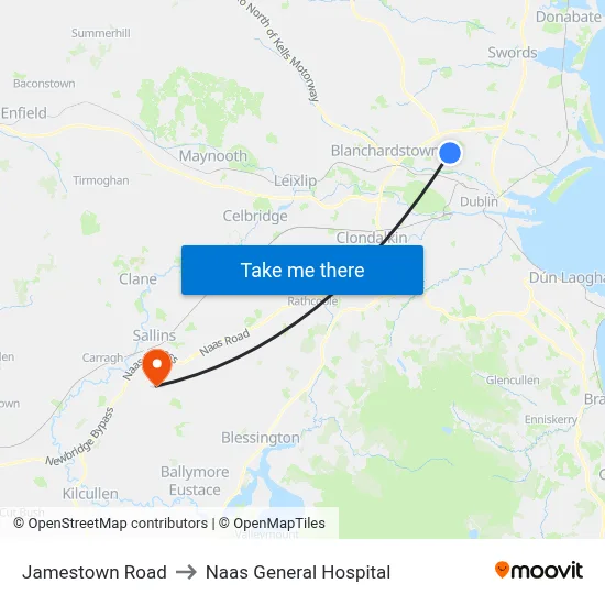 Jamestown Road to Naas General Hospital map