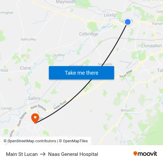 Main St Lucan to Naas General Hospital map