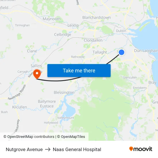 Nutgrove Avenue to Naas General Hospital map