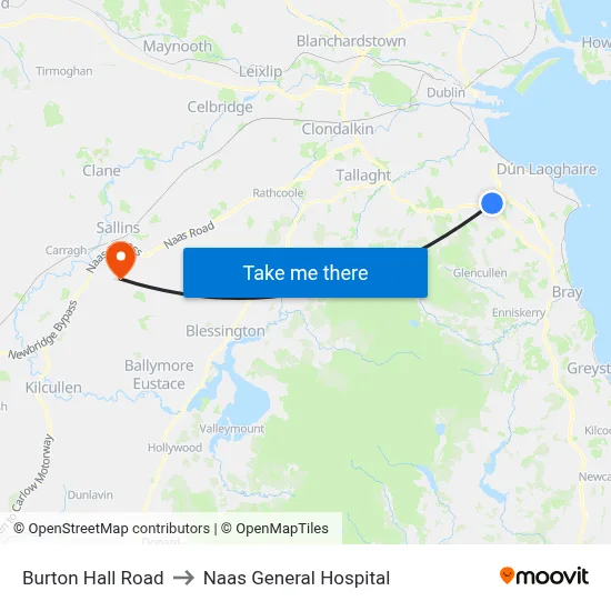 Burton Hall Road to Naas General Hospital map