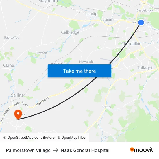 Palmerstown Village to Naas General Hospital map