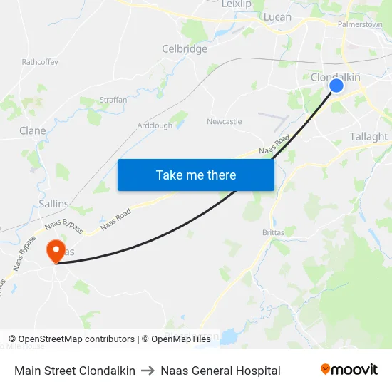 Main Street Clondalkin to Naas General Hospital map