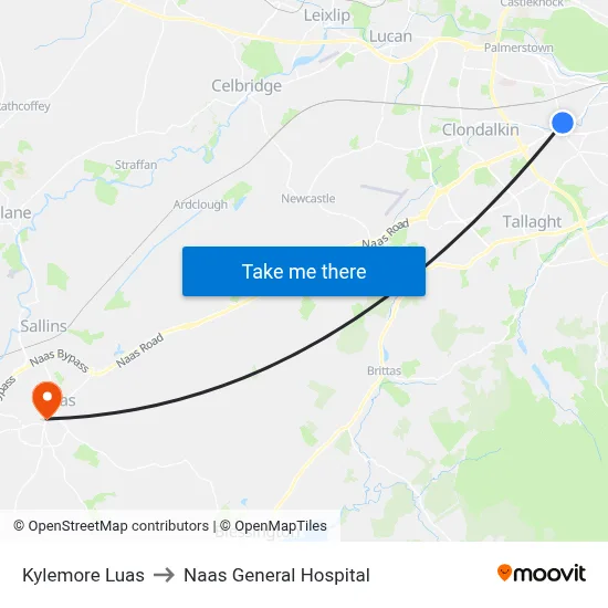 Kylemore Luas to Naas General Hospital map