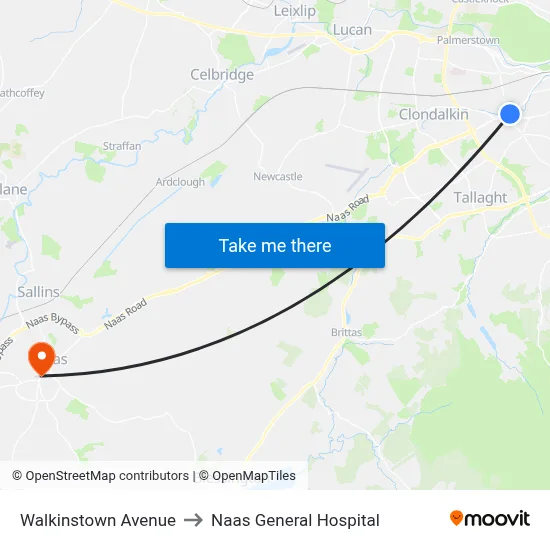 Walkinstown Avenue to Naas General Hospital map