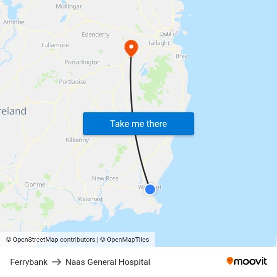 Ferrybank to Naas General Hospital map