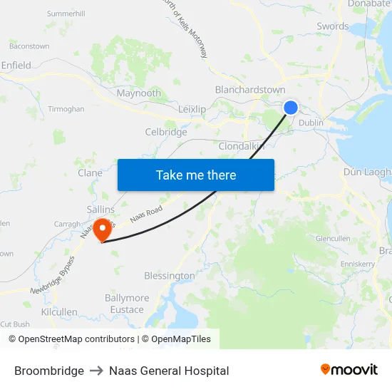Broombridge to Naas General Hospital map