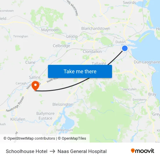 Schoolhouse Hotel to Naas General Hospital map
