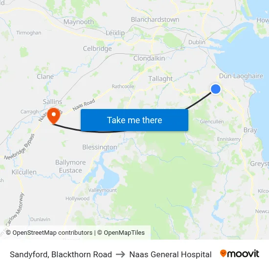 Sandyford, Blackthorn Road to Naas General Hospital map