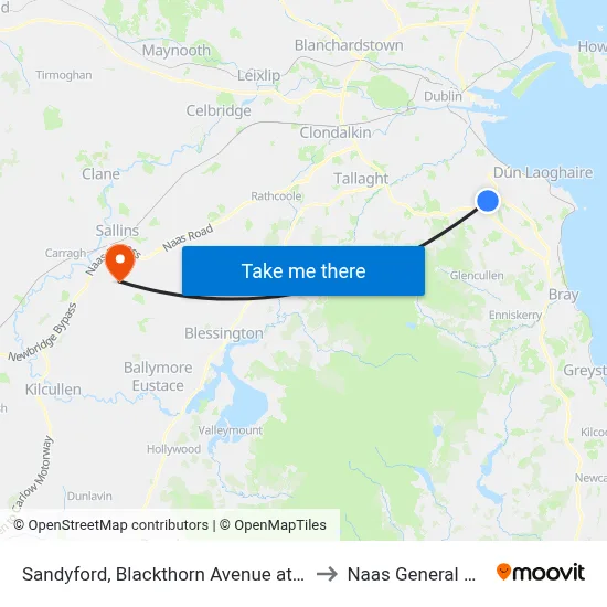 Sandyford, Blackthorn Avenue at Luas Station to Naas General Hospital map