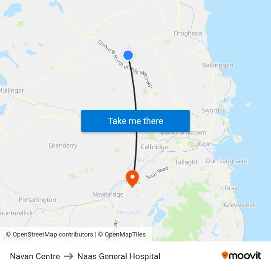 Navan Centre to Naas General Hospital map