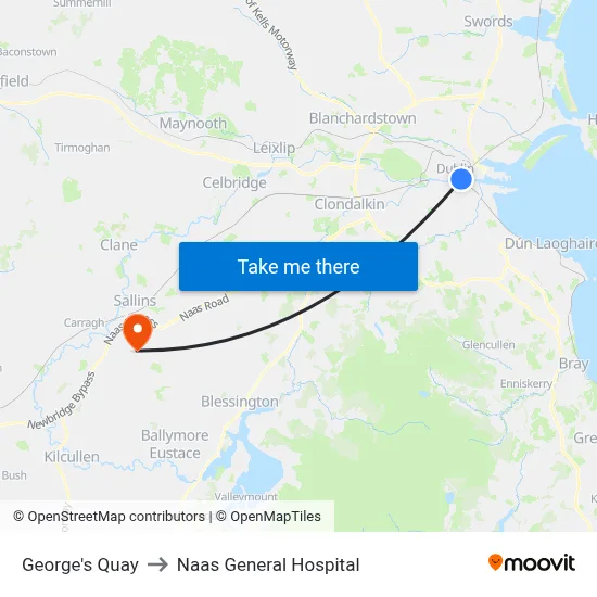 George's Quay to Naas General Hospital map