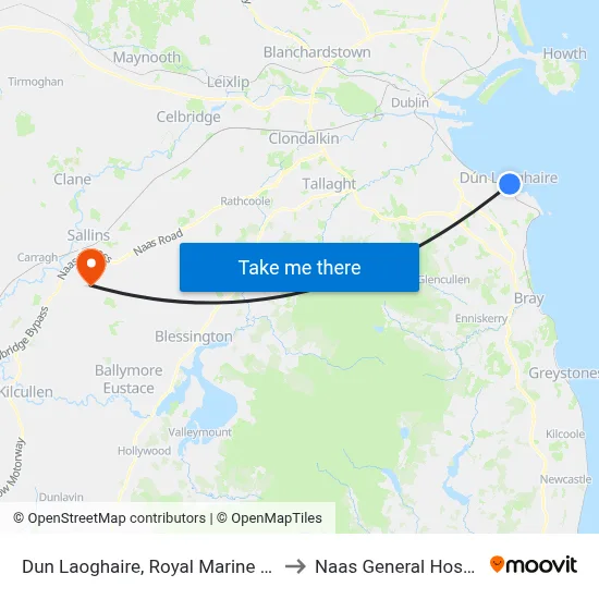 Dun Laoghaire, Royal Marine Road to Naas General Hospital map