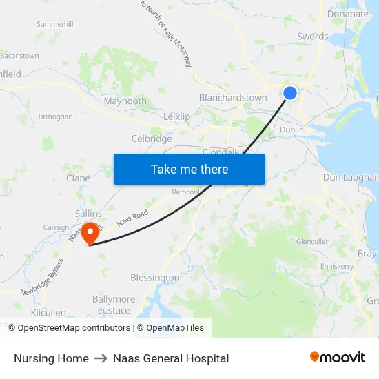 Nursing Home to Naas General Hospital map