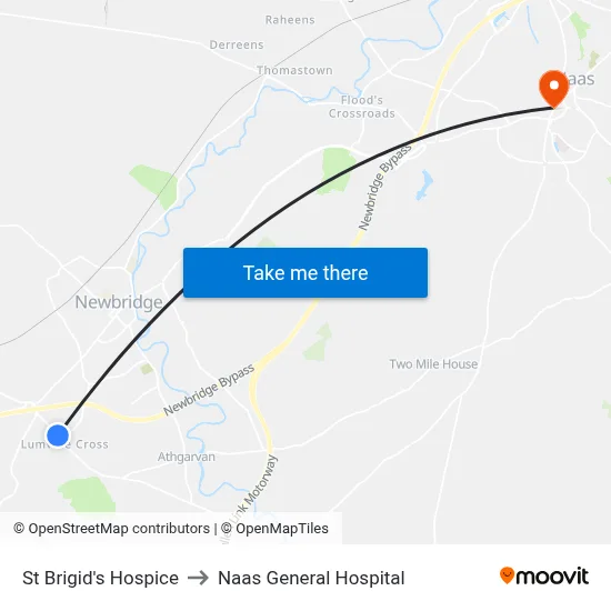 St Brigid's Hospice to Naas General Hospital map