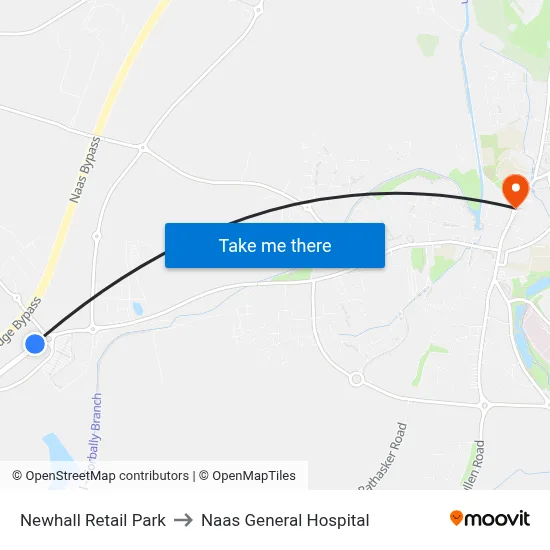 Newhall Retail Park to Naas General Hospital map